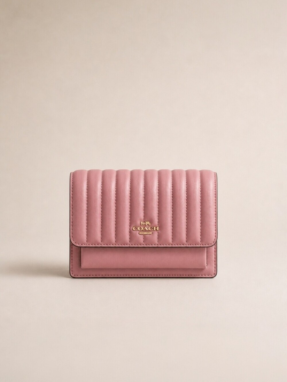 Coach Pink Leather Klare Linear Quilted Foldover Belt Bag Crossbody Shoulder